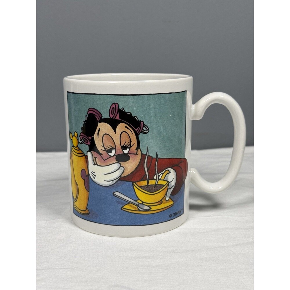 Vintage Disney Minnie Mouse Curlers Coffee Mug Made USA Sleepy Morning Ceramic